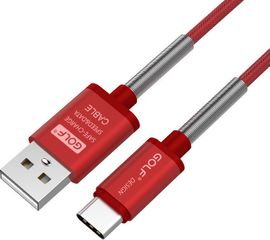 GOLF Braided USB 2.0 Cable USB-C male - USB-A male Κόκκινο 1m (GC-40T-RD)