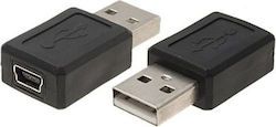 POWERTECH Αντάπτορας USB 2.0A (M) σε Mini USB (F), μαύρο (CAB-U111)