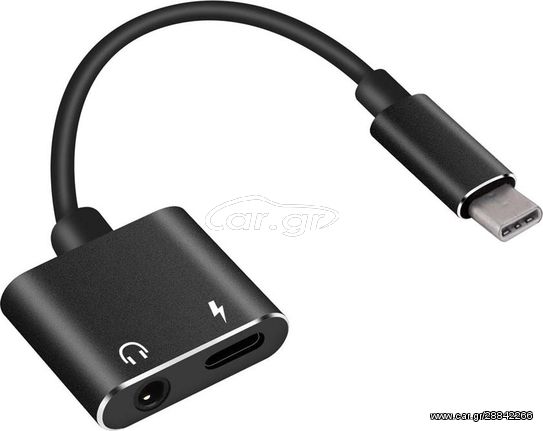 POWERTECH Converter USB Type-C σε 3.5mm & θηλυκό USB Type-C, μαύρο (CAB-UC031)