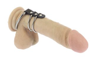 BDSM Δακτυλίδι πέους 3 μεταλλικούς κρίκους και με δέρμα