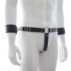 BDSM Δερμάτινο ανδρικό σλιπ με χειροπέδες