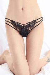 Black Embroidered Butterfly Thong-thumb-1