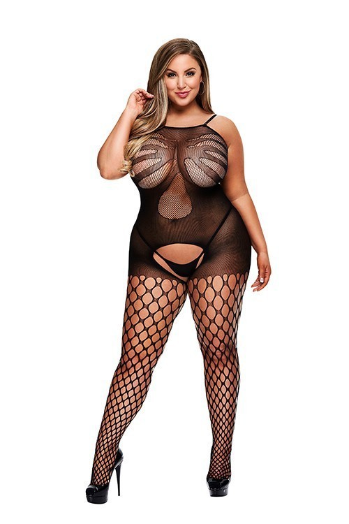 Plus Size Crotchless Jacquard Bodystocking