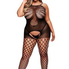Plus Size Crotchless Jacquard Bodystocking-thumb-1