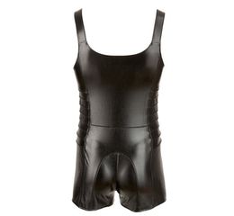 Black Imitation Leather Jumpsuit