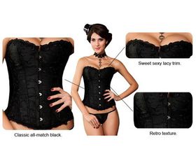 Black Jacquard Weave Corset-thumb-3