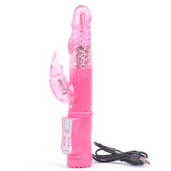USB Rechargeable Pink Color Rabbit Pearls Vibrator