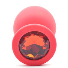 Red Large Size Silicone Anal Plug with Red Diamond-thumb-2