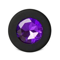 Black Medium Size Silicone Anal Plug with Purple Diamond-thumb-1