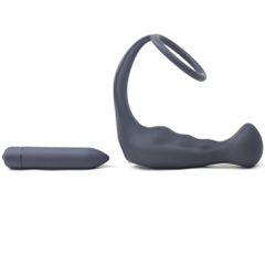 Black Silicone Anal Plug Vibrator with Ring-thumb-1