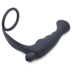 Black Silicone Anal Plug Vibrator with Ring-thumb-2