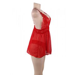 Love Me Mesh Chemise with Lace String Red-thumb-2