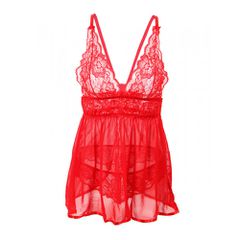Love Me Mesh Chemise with Lace String Red-thumb-9