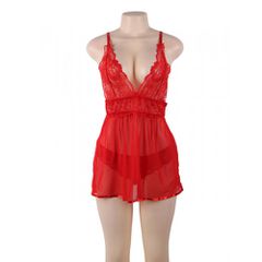 Love Me Mesh Chemise with Lace String Red-thumb-1