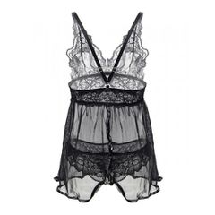 Ημιδιαφανές Plus Size μαύρο Babydoll με στρινγκ-thumb-10