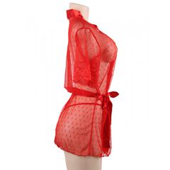 Plus Size Red Mesh Kimono with String-thumb-2