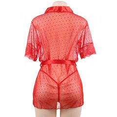 Plus Size Red Mesh Kimono with String-thumb-4