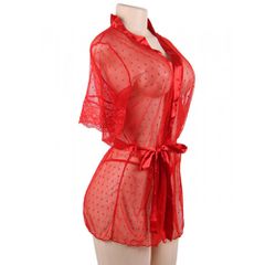 Plus Size Red Mesh Kimono with String-thumb-6