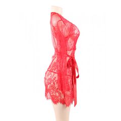 Plus Size Floral Lace Kimono with String Red-thumb-2