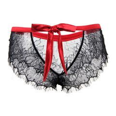 Plus Size Black Lace Knickers with Red Bow Back-thumb-4