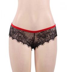 Plus Size Black Lace Knickers with Red Bow Back-thumb-2