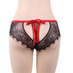 Plus Size Black Lace Knickers with Red Bow Back-thumb-8