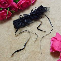 Floral Lace Garter with Rhinestone Black 6011-1