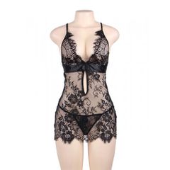 Please Me Black Babydoll with String-thumb-4