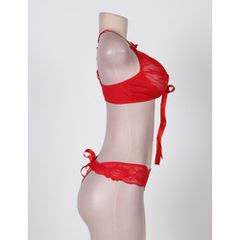 Red Lace Bra Set with Eye Mask-thumb-5