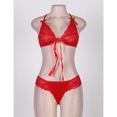 Red Lace Bra Set with Eye Mask-thumb-3