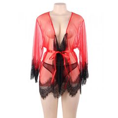 Unwrap Me Mesh Kimono with String Red-thumb-5