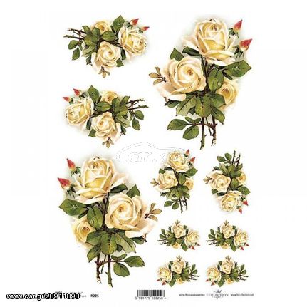 Ριζόχαρτο "white roses" 21x29εκ.   (ITD-R225)