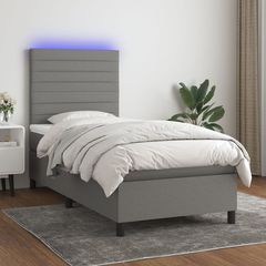 Κρεβάτι Boxspring με Στρώμα & LED Σκ.Γκρι 100x200 εκ Υφασμάτινο - Γκρι - 100 x 200 cm