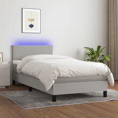 Κρεβάτι Boxspring με Στρώμα & LED Αν.Γκρι 100x200 εκ Υφασμάτινο - Γκρι - 100 x 200 cm