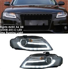 ΦΑΝΑΡΙΑ ΕΜΠΡΟΣ AUDI A4 B8 8K 08-11 LED Daytime Running Light Headlights Facelift Light Bar Xenon Design