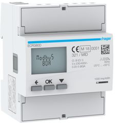 Μετρητής Ενέργειας 3Φ 80A 4Στ. Modbus Mid Hager ECR380D