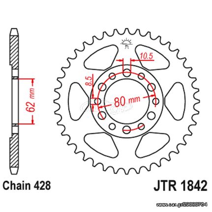 Γραναζι πισω 1842.54 Yamaha DT125/175/YZ80 83/XT200/250/350/TW125/200/225 54Δ JT - (10110-803)