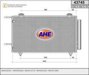 43745 – AHE, Συμπυκνωτής TOYOTA COROLLA E12 VVT-i/D-4D 00-08