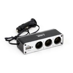 Amio Ανταπτορας Αναπτηρα ΤΡΙΠΛΟΣ+ 1 Usb 500mA Με Καλωδιο 30cm 12/24V 2A Max