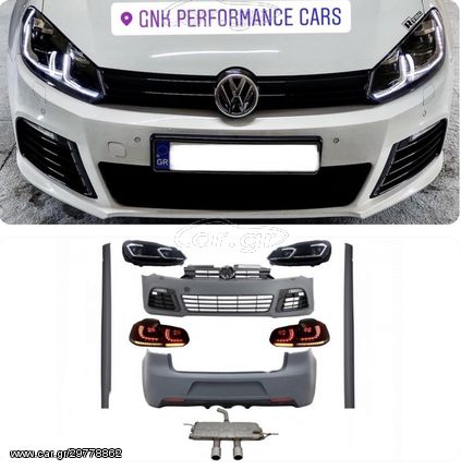 Complete Body Kit VW Golf VI 6 MK6 ΕΤΟΙΜΟΠΑΡΑΔΟΤΑ (2008-2013) R20 Design with Headlights LED and Taillights Dynamic Turning Light + Complete Exhaust System