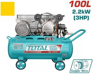 Αεροσυμπιεστής με ιμάντα TOTAL 100Lit με 2 κεφαλές ( TC2301006 )