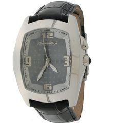 Ρολόι ανδρικό Chronotech Classic CT.7660M-04 με δερμάτινο λουρί και ασημί μαύρο καντράν