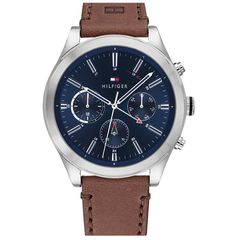 Ρολόι ανδρικό Tommy Hilfiger Ashton Multifunction 1791741 με δερμάτινο λουρί και μπλε καντράν