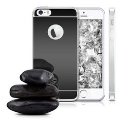 Apple iPhone SE / 5 / 5S -Ultra Thin Mirror Case Cover Case Transparent Flexible Soft Side TPU Back Cover Skin Case – Black (OEM)