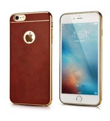 Samsung Galaxy J5 (2016) J510F – Flexible Matte Soft TPU Bumper Leather case Red with Electroplate Frame Gold