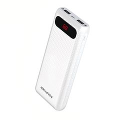 Awei P70K Portable Power Bank Charger 20000mAh Με 2 USB Output Mobile Quick Charger-'Ενδειξη Οθόνης LCD & Led Φακό (White)