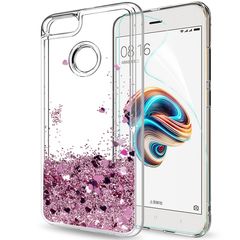 Xiaomi Mi A1 / Mi 5X- - Glitter Case Hearts Liquid Hot Pink (oem)