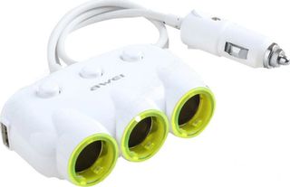AWEI C-35 120W 3 Sockets Car Cigarette Lighter Car Power Adapter with 2 USB Ports DC 12/24V - White