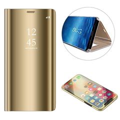 Samsung Galaxy S10 Plus,Mirror Case Slim Fit Book Folio Flip Hardcover with Plating Smart View Translucent Wallet Cover for Samsung Galaxy S10 Plus- Gold
