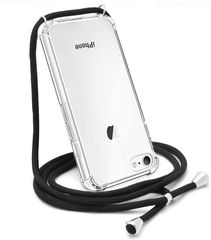 Apple iPhone 7 / 8 - Crossbody Back Cover Σιλικόνης Διάφανο με Κορδόνι- Black (oem)